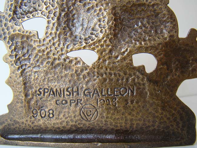 A pair of antique bookends inscribed "Spanish Galleon" made by the Connecticut Foundry in 1928 — image 2